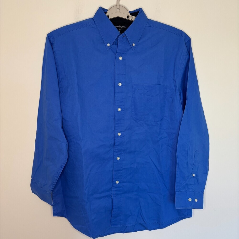 Devon & Jones NEW Advantage Twill Button Down Shirt Men L Blue Pocket Long Slv